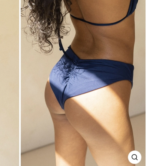 Londre Swimwear Navy Bandeau Top and High Leg Scrunch Bottom Bikini Set - Picture 3 of 8